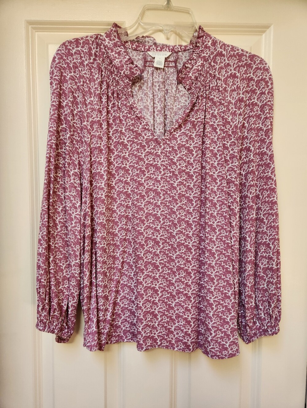 Caslon Printed Ruffle-Neck Blouse - Mauve Floral